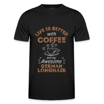 German Longhair Coffee Dog Cafe - Men's Functional T-Shirt - black - Front - AI Model Male 178 dark (178cm)