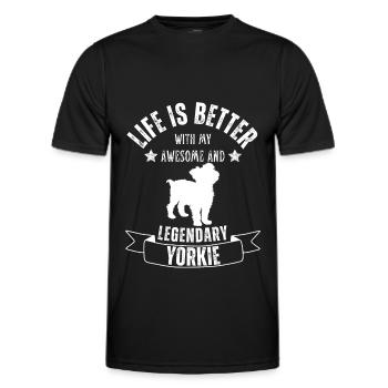 Life is better Yorkshire Terrier Retro Vintage - Men's Functional T-Shirt - black - Front - AI Model Male 178 dark (178cm)
