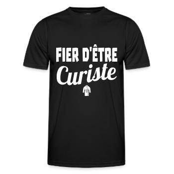 fier d'être curiste - T-shirt sport Homme - noir - Devant - AI Model Male 178 dark (178cm)