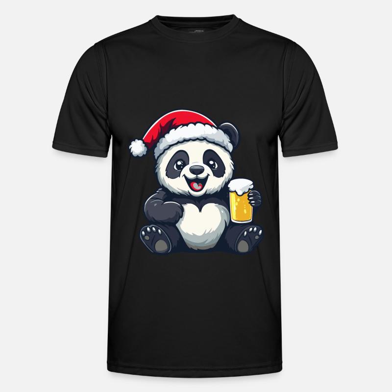 Panda Christmas Beer Funny - Men's Functional T-Shirt - black