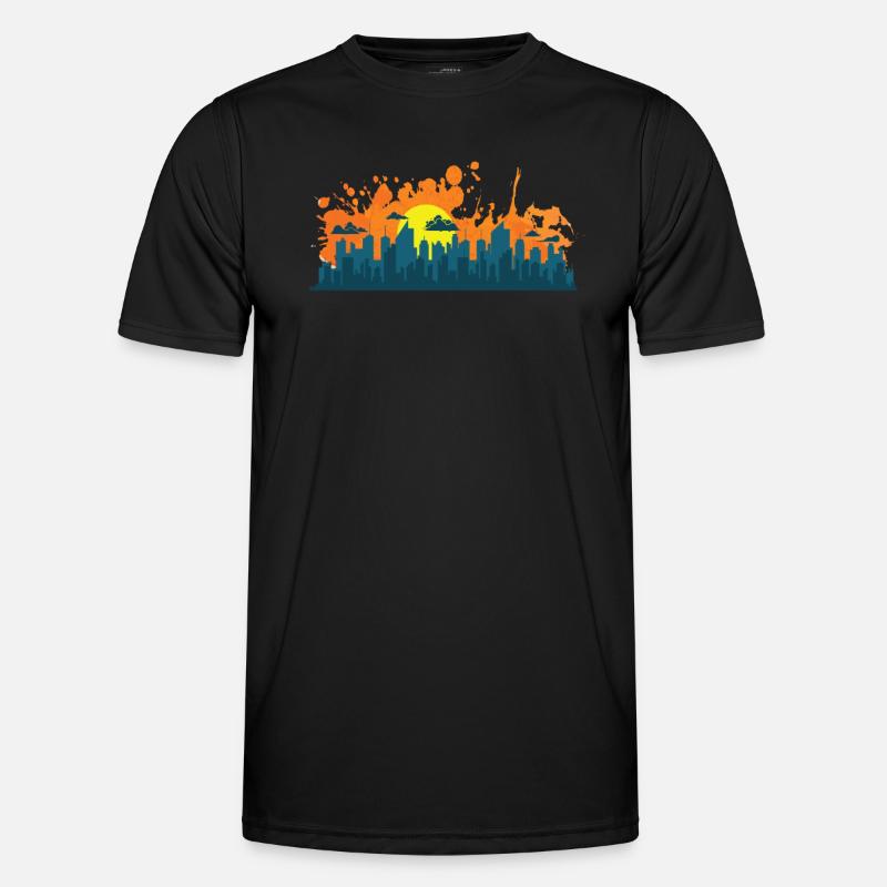 Skyline mit Graffiti Gebäude Stadt Männer Funktions-T-Shirt