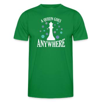 A Queen goes Anywhere Chess Brain Teaser - Men's Functional T-Shirt - kelly green - Front - AI Model Male 178 dark (178cm)