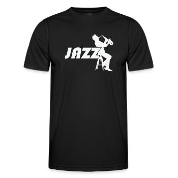 Jazz au saxophone sur un tabouret de bar - T-shirt sport Homme - noir - Devant - AI Model Male 178 dark (178cm)