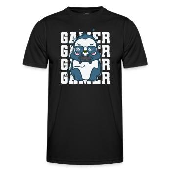 Penguin as a gamer with controller Antarctica - Men's Functional T-Shirt - black - Front - AI Model Male 178 dark (178cm)