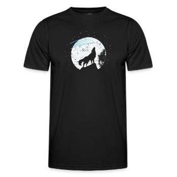 Shooting stars in front of moonlight and wolf - Men's Functional T-Shirt - black - Front - AI Model Male 178 dark (178cm)