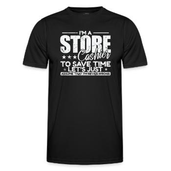I'm a Store Cashier to save Time I'm never wrong - Männer Funktions-T-Shirt - Schwarz - Vorne - AI Model Male 178 dark (178cm)