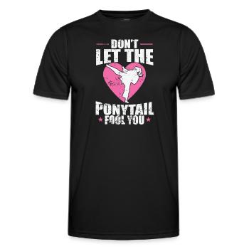 Karate, don't let the Ponytail fool you - Men's Functional T-Shirt - black - Front - AI Model Male 178 dark (178cm)