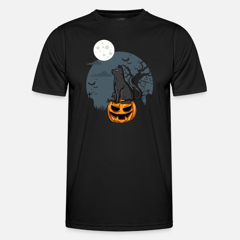 Black cat on pumpkin Men's Functional T-Shirt