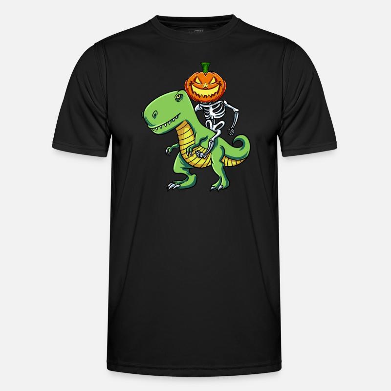 Skeleton Pumpkin Riding T Rex - Men's Functional T-Shirt - black
