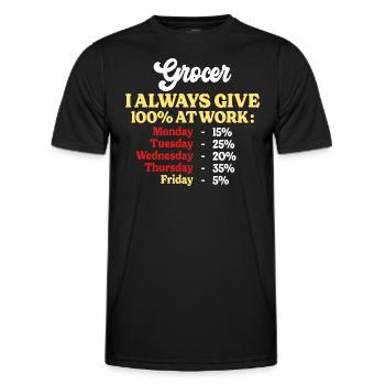 100% Au Travail Citation Drôle Épicier - T-shirt sport Homme - noir - Devant - AI Model Male 178 dark (178cm)