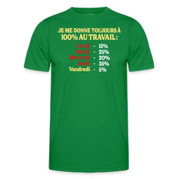 100% Au Travail Citation Drôle Travail Bureau - T-shirt sport Homme - vert - Devant - AI Model Male 178 dark (178cm)