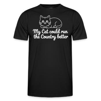 Meine Katze würde das Land besser regieren - Männer Funktions-T-Shirt - Schwarz - Vorne - AI Model Male 178 dark (178cm)