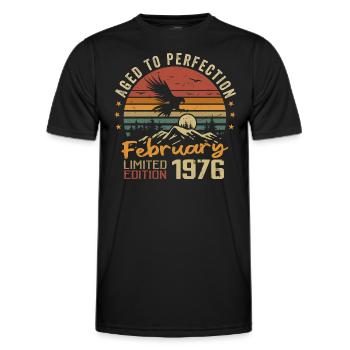 Geboren im Februar 1976. Geburtstag 1976, Februar - Männer Funktions-T-Shirt - Schwarz - Vorne - AI Model Male 178 dark (178cm)