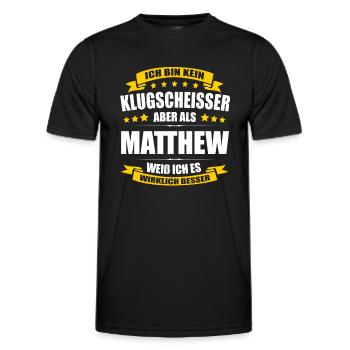 Name Matthew Vorname Klugscheisser Namenstag - Männer Funktions-T-Shirt - Schwarz - Vorne - AI Model Male 178 dark (178cm)