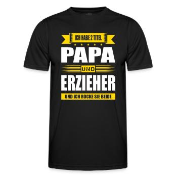 Zwei Titel Papa Und Erzieher Kita Kindergärtner - Männer Funktions-T-Shirt - Schwarz - Vorne - AI Model Male 178 dark (178cm)