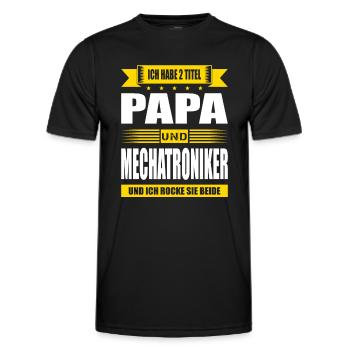 Zwei Titel Papa Und Mechatroniker Mechaniker KFZ - Männer Funktions-T-Shirt - Schwarz - Vorne - AI Model Male 178 dark (178cm)