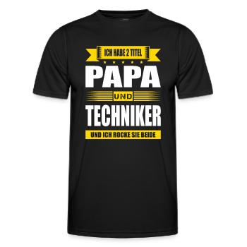 Zwei Titel Papa Und Techniker Prüfung Abschluss - Männer Funktions-T-Shirt - Schwarz - Vorne - AI Model Male 178 dark (178cm)