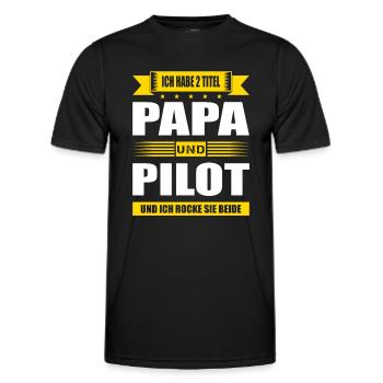 Zwei Titel Papa Und Pilot Flugzeugführer Kapitän - Männer Funktions-T-Shirt - Schwarz - Vorne - AI Model Male 178 dark (178cm)