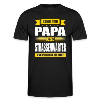 Zwei Titel Papa Und Strassenwärter Strassenbau - Männer Funktions-T-Shirt - Schwarz - Vorne - AI Model Male 178 dark (178cm)