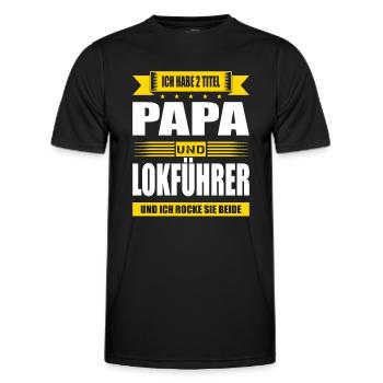 Zwei Titel Papa Und Lokführer Zugführer Bahnfahrer - Männer Funktions-T-Shirt - Schwarz - Vorne - AI Model Male 178 dark (178cm)