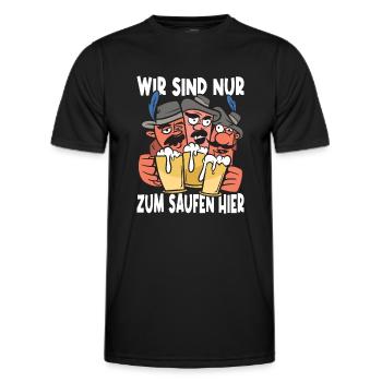 Wir Sind Nur Zum Saufen Hier Bier Partyurlaub JGA - Männer Funktions-T-Shirt - Schwarz - Vorne - AI Model Male 178 dark (178cm)