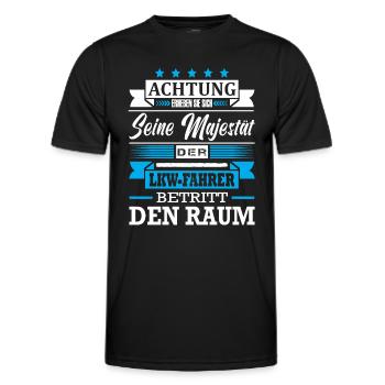 Achtung Seine Majestät Der LKW-Fahrer Spruch - Männer Funktions-T-Shirt - Schwarz - Vorne - AI Model Male 178 dark (178cm)