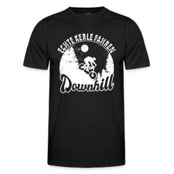 Fahrrad Mountainbike Echte Kerle Fahren Downhill - Männer Funktions-T-Shirt - Schwarz - Vorne - AI Model Male 178 dark (178cm)