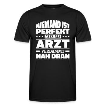 Niemand Ist Perfekt Arzt Prüfung Facharzt Sprüche - Männer Funktions-T-Shirt - Schwarz - Vorne - AI Model Male 178 dark (178cm)