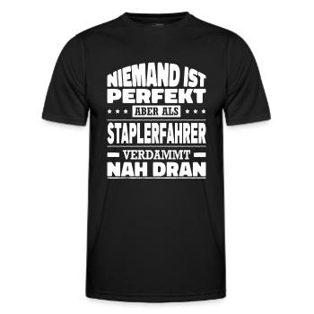 Niemand Ist Perfekt Als Staplerfahrer Nah Dran - Männer Funktions-T-Shirt - Schwarz - Vorne - AI Model Male 178 dark (178cm)