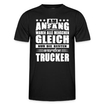Am Anfang Waren Alle Menschen Gleich Trucker - Männer Funktions-T-Shirt - Schwarz - Vorne - AI Model Male 178 dark (178cm)