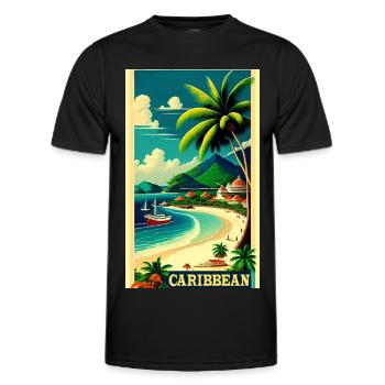 Vintage Caribbean Travel Poster - Men's Functional T-Shirt - black - Front - AI Model Male 178 dark (178cm)