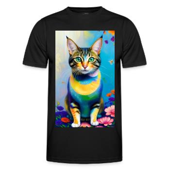 Chat domestique à poil court avec des fleurs - T-shirt sport Homme - noir - Devant - AI Model Male 178 dark (178cm)