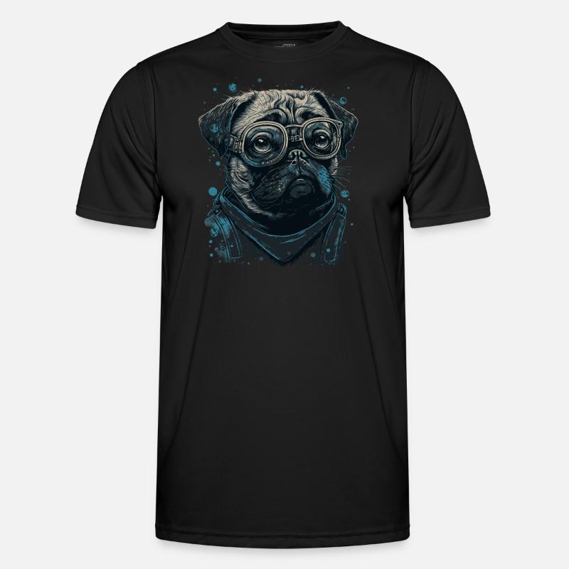 Mops Hund mit Nerdbrille - Männer Funktions-T-Shirt - Schwarz
