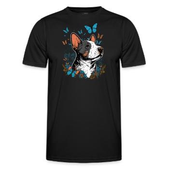 Joyeux bull terrier et papillon - T-shirt sport Homme - noir - Devant - AI Model Male 178 dark (178cm)