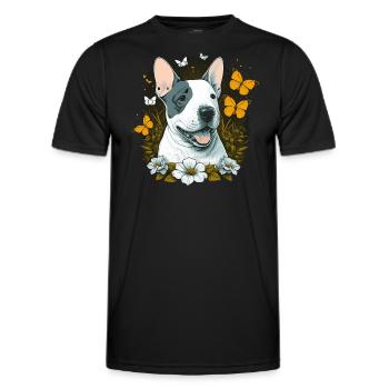 Joyeux bull terrier avec des fleurs - T-shirt sport Homme - noir - Devant - AI Model Male 178 dark (178cm)