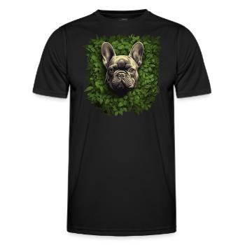 French bulldog looking out of the bushes - Men's Functional T-Shirt - black - Front - AI Model Male 178 dark (178cm)