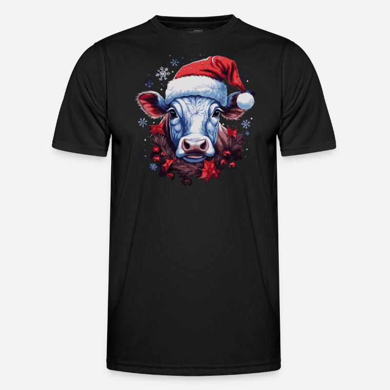 Weihnachtskuh - Männer Funktions-T-Shirt - Schwarz