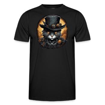 Steampunk Katze - Männer Funktions-T-Shirt - Schwarz - Vorne - AI Model Male 178 dark (178cm)
