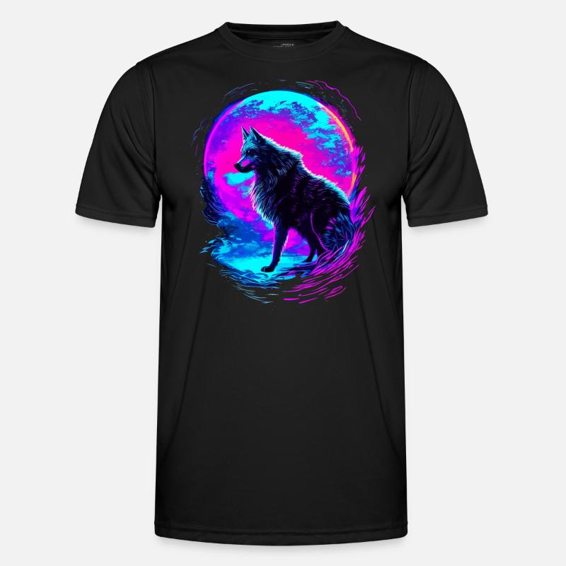 Wolf Neon Moon Synthwave - Men's Functional T-Shirt - black