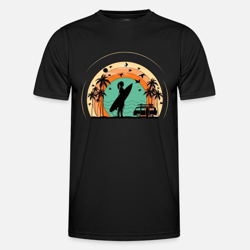 Surf retro sunset - Men's Functional T-Shirt - black