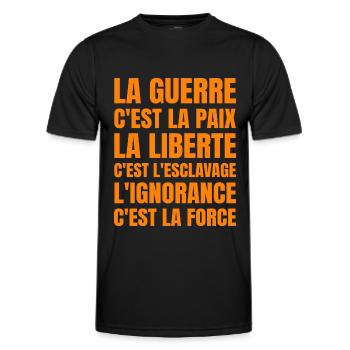 Citation Politique Orwell - Humour Noir - T-shirt sport Homme - noir - Devant - AI Model Male 178 dark (178cm)