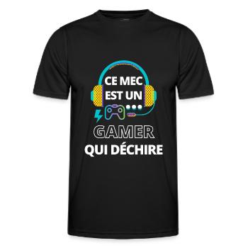 Ce mec est un gamer qui déchire - T-shirt sport Homme - noir - Devant - AI Model Male 178 dark (178cm)