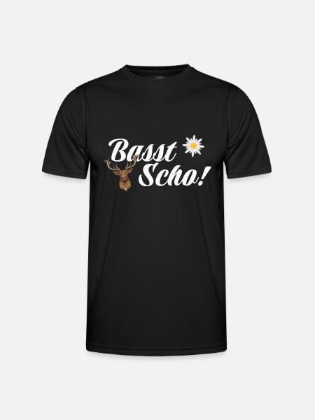 Basst Scho | Trachten Hirsch - Männer Funktions-T-Shirt - Schwarz