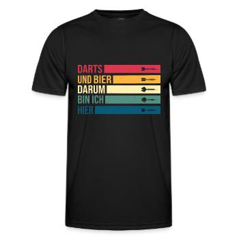 Darts und Bier darum bin ich hier Dartscheibe Dart - Männer Funktions-T-Shirt - Schwarz - Vorne - AI Model Male 178 dark (178cm)