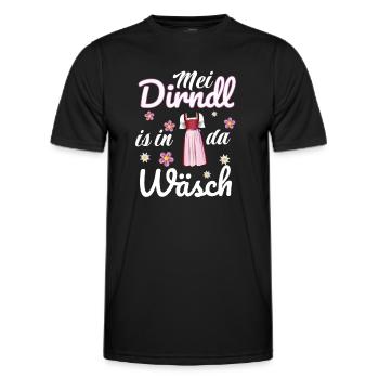 - Mei Dirndl is in da Wäsch -Dirndl - Männer Funktions-T-Shirt - Schwarz - Vorne - AI Model Male 178 dark (178cm)