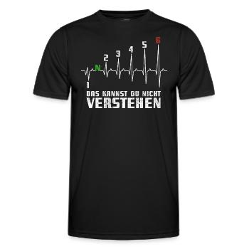 1N23456 Motorrad Gangschaltung - Adrenalin - Puls - Männer Funktions-T-Shirt - Schwarz - Vorne - AI Model Male 178 dark (178cm)