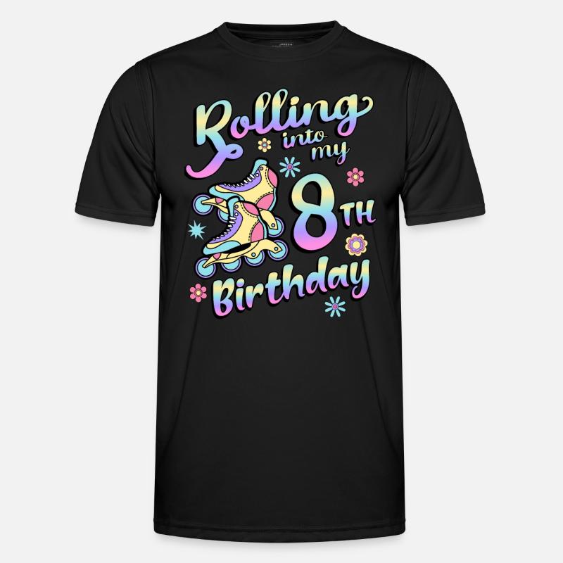 Rolling Into My 8th Birthday Roller Skater Inline Männer Funktions-T-Shirt