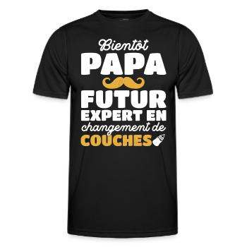 Papa Expert Changement De Couches Futur Papa 2024 - T-shirt sport Homme - noir - Devant - AI Model Male 178 dark (178cm)