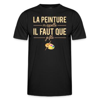 La Peinture M'appelle il Faut Que Je File Humour - T-shirt sport Homme - noir - Devant - AI Model Male 178 dark (178cm)