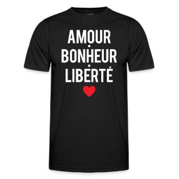 Amour bonheur liberté expression - T-shirt sport Homme - noir - Devant - AI Model Male 178 dark (178cm)